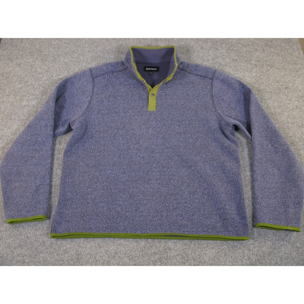Bonobos Mens Quarter‎ Snap Fleece Pullover Purple Olive Green Trim Large #2287